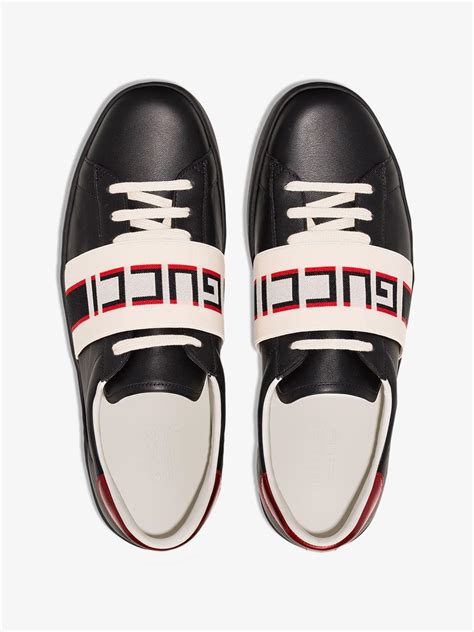 gucci stripe leather sneaker on feet|black gucci sneakers men's.